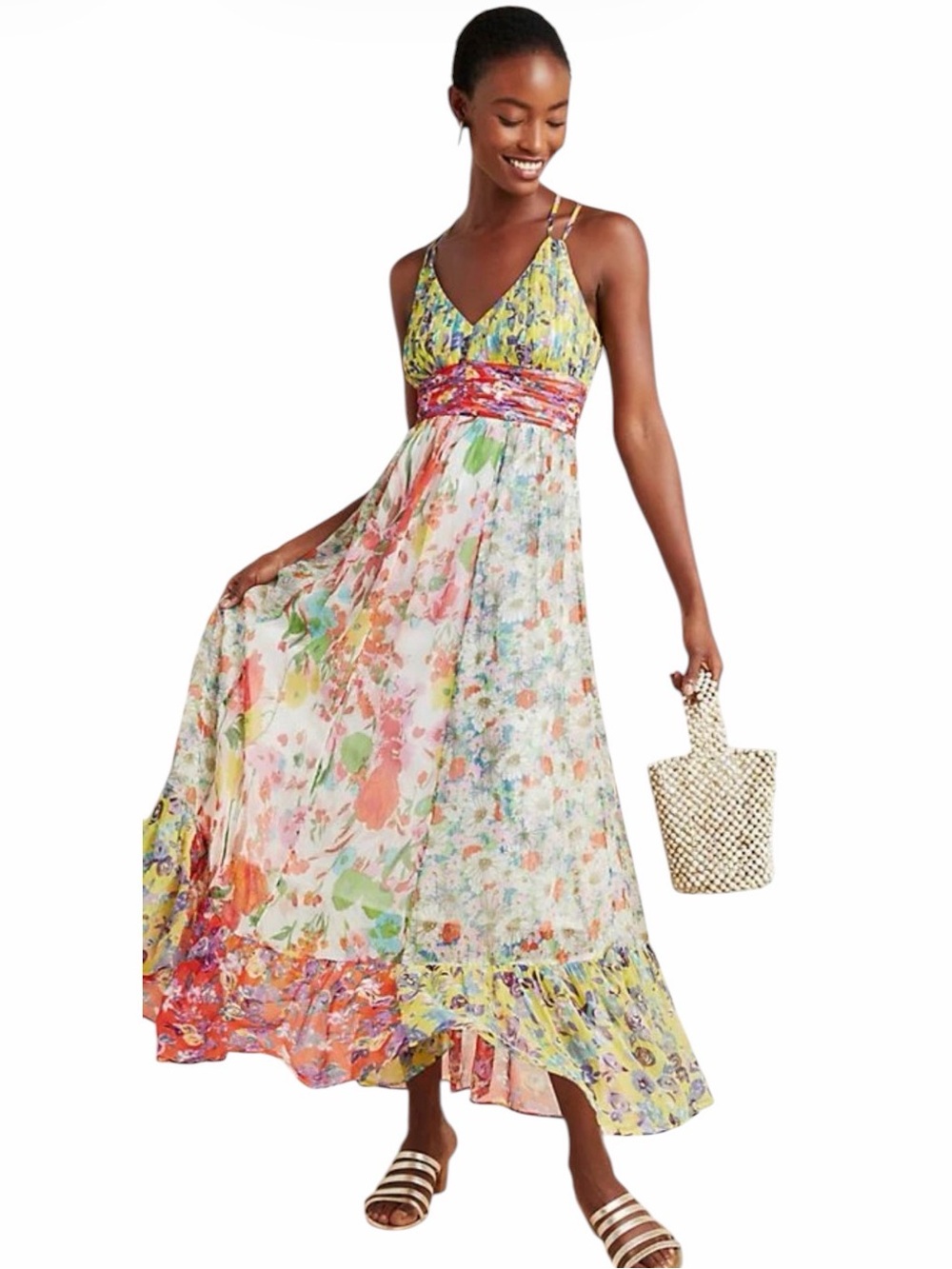 NWT Anthropologie Malibu Floral Maxi Dress Sheer Sz 12
